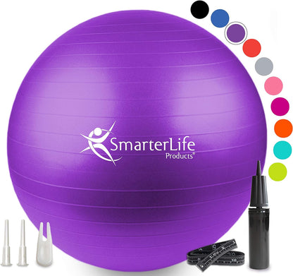 SmarterLife Exercise Ball Yoga Ball for Fitness, Balance, Stability, or Pregnancy, Gym Ball for Core Workout, Physical Therapy, Yoga Ball Chair for Office, Anti-Slip Anti-Burst