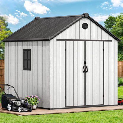 YITAHOME Large Resin Shed with Floor, Windows & Vents, 7.3 x 7.3 ft Weatherproof Tool Storage, Outdoor Storage Shed for Patio, Lawn Mower, and Bike, Gray