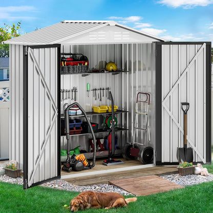 DWVO 6x4ft Metal Outdoor Storage Shed, Waterproof Tool Shed Heavy-Duty Storage Unit with Lockable Door and Vents, Ideal for Bicycles, Tools, Lawnmowers, Backyards, Patios, Lawns - White