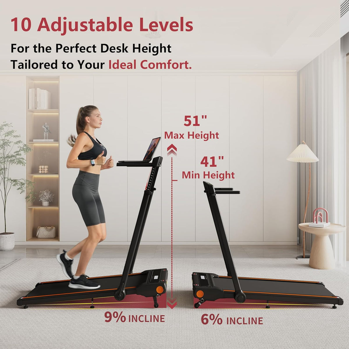 Foldable Treadmill with Incline Treadmill with Home Removable Desk Workstation 3.0 HP 3 in 1 Folding Small Compact Walking Treadmills 300 Lbs Capacity for Home Office