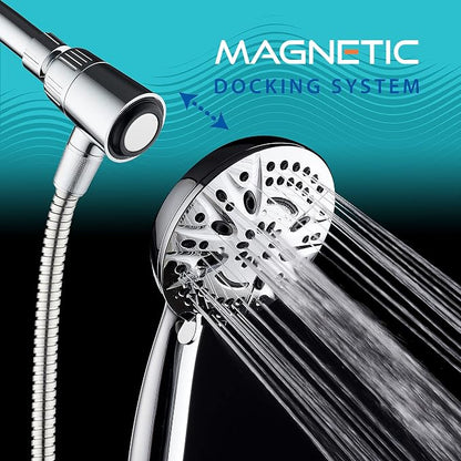AquaDance New Magnetic Guidance Docking System - High-Pressure 8-setting Handheld Shower Head with Giant 5 inch Face, Magnetic Bracket, Extra-long 72 inch Stainless Steel Hose/All Chrome Finish
