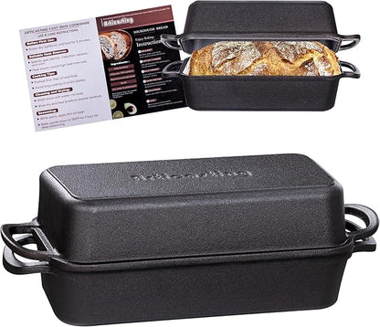 11x5 Inch Cast Iron Loaf Pan With Lid，5.8 Qt Large Loaf Pans For Sourdough Bread Baking, Pre-Seasoned Heavy Duty Dutch Oven Bread Pan For a Crispy Crust
