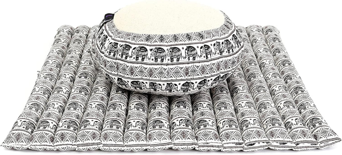 Leewadee Meditation Cushion Set – 1 Round Zafu Meditation Pillow and 1 Square Roll-Up Zabuton Meditation Mat, Pillows Bundle Filled with Kapok