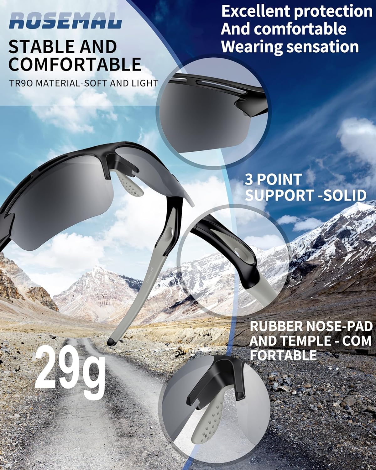 Polarized Sports Sunglasses for Men Women,UV400 Protection Sunglass for Running Cycling Fishing Hiking TR90