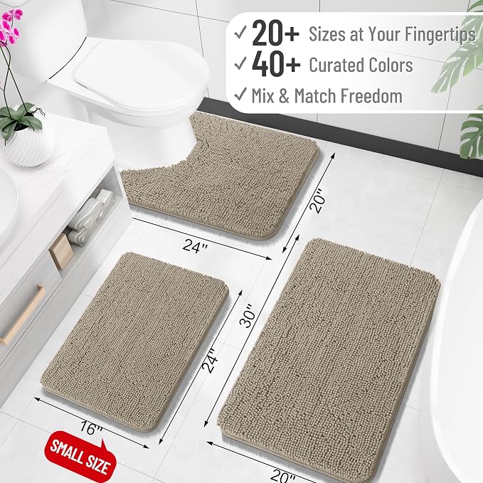 OLANLY Toilet Rugs U-Shaped 24x24, Extra Soft Absorbent Chenille Contour Bathroom Rugs for Toilet, Dry Quickly, Machine Washable, Non-Slip Bath Mat, Warm Taupe