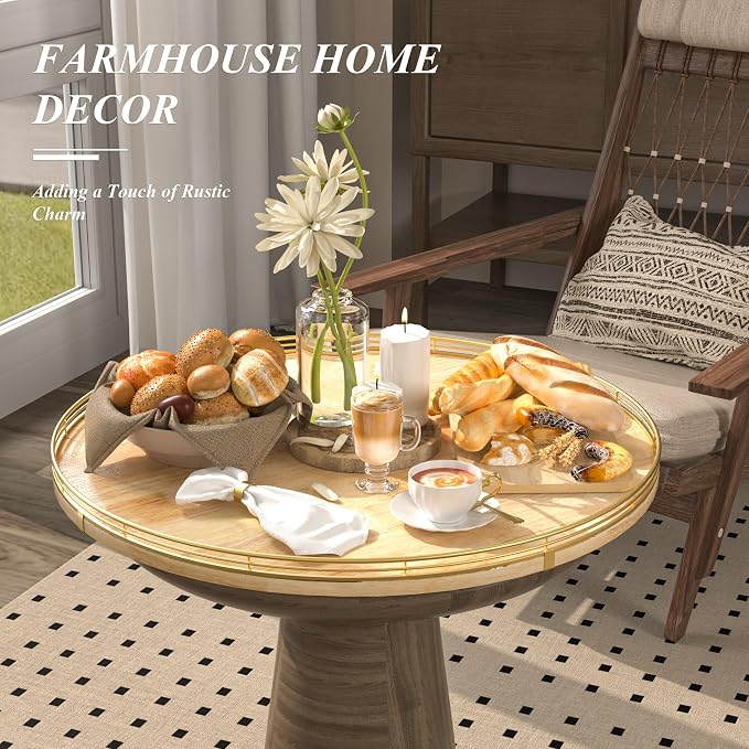 24 Inch Extra Large Lazy Susan Turntable - Premium Solid Oak Wood & Iron | Rustic Farmhouse Rotating Tray for Dining Table, Kitchen Countertop, Centerpiece Decor | Smooth 360° Spin | Durable & Stylish