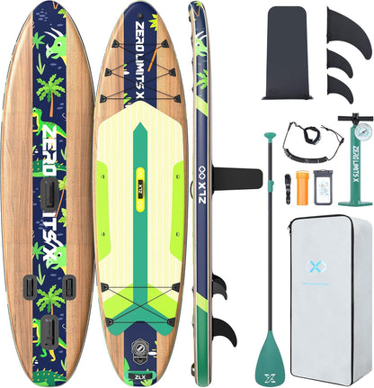 ZLX Inflatable Stand Up Paddle Board, 10'6" SUP Non-Slip Stable Deck Pad, Unique Center Fin, Premium Accessories, Portable Paddleboard for Adults, Beginners, All Skill Levels