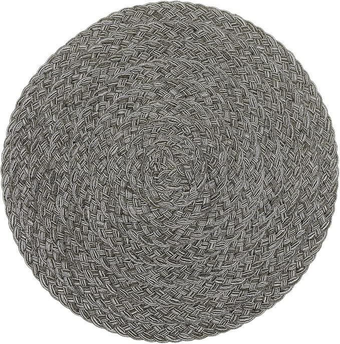SHACOS Round Braided Placemats Set of 6 Thick Woven Placemats Washable 15 inch Circle Place Mats Non Slip Table Mats for Dining Table, Gray White