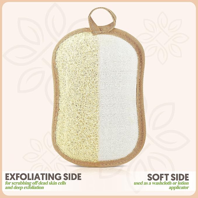 Almooni Premium Exfoliating Loofah Pad Body Scrubber, Made with Natural Egyptian Shower loofa Sponge- Bow Tie Shaped Loofah - 2 Count(1 Pack)