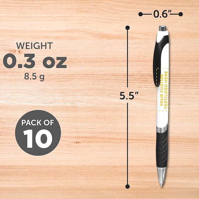 DISCOUNT PROMOS Ballpoint Pens With Rubber Grip - 10 pack - Customizable Text, Logo - Black Ink Ball Point Pen with Soft Touch Plastic - White