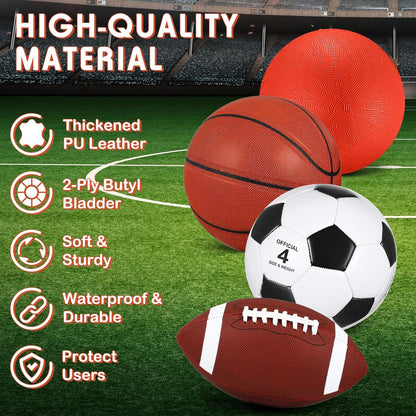 Liliful 8 Pcs Sport Balls Set with Pump Mesh Bag Gifts for Kid Teen Operation Christmas Basketball Soccer Football Playground Ball for Christian Charity Donation Student Team PE Class