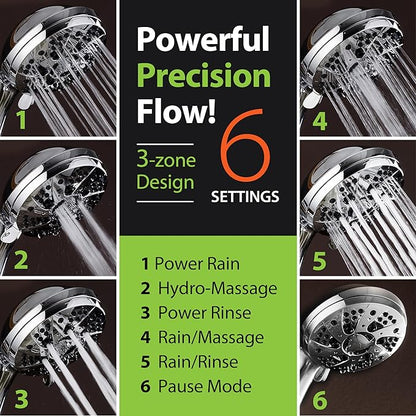AquaDance For California High Pressure 6-Setting 3.5" Chrome Face Handheld Shower with Hose for Ultimate Shower Experience! Officially Tested to Meet Strict US Quality & Performance Standards!