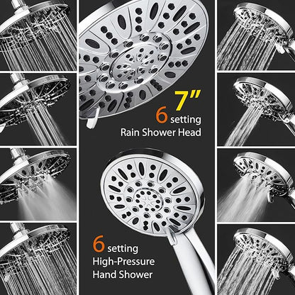 AquaDance 7" Premium High Pressure 3-Way Rainfall Combo for The Best of Both Worlds - Enjoy Luxurious Rain Showerhead and 6-Setting Hand Held Shower Separately or Together - Chrome Finish - 3328