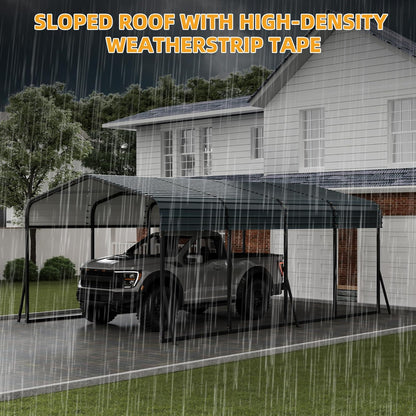 12x20 Ft Carport, Metal Carport with Galvanized Steel Roof and Reinforced Base, Heavy Duty Garage Car Shelter Shade, Outdoor Car Port Canopy for SUV, Truck, Boats
