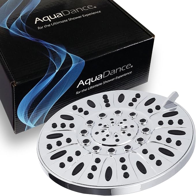 AquaDance High Pressure 6-Setting, 7" Rainfall Shower Head – Tested to Meet US Quality Standards, Angle-Adjustable, with Tool-Free Installation – Chrome Finish