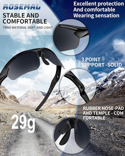 Polarized Sports Sunglasses for Men Women,UV400 Protection Sunglass for Running Cycling Fishing Hiking TR90