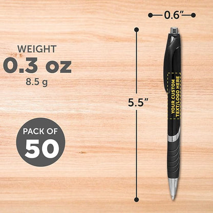 DISCOUNT PROMOS Ballpoint Pens With Rubber Grip - 50 pack - Customizable Text, Logo - Black Ink Ball Point Pen with Soft Touch Plastic - Black