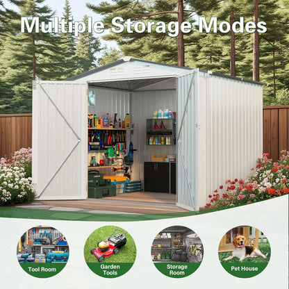 ARMSET 8x6 FT Metal Outdoor Storage Shed for Backyard, Patio, and Garden - Heavy Duty Tool Shed with Lockable Door & Side Window, Waterproof Galvanized Steel Storage Building for Bike and Tool Storage