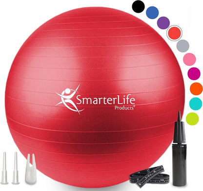 SmarterLife Exercise Ball Yoga Ball for Fitness, Balance, Stability, or Pregnancy, Gym Ball for Core Workout, Physical Therapy, Yoga Ball Chair for Office, Anti-Slip Anti-Burst