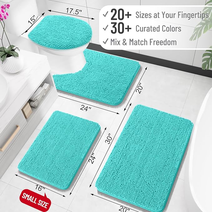 OLANLY Toilet Rugs U-Shaped 24x20, Extra Soft Absorbent Chenille Contour Bathroom Rugs for Toilet, Dry Quickly, Machine Washable, Non-Slip Bath Mat, Teal