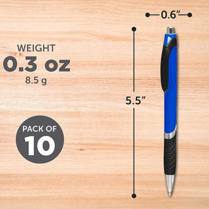 DISCOUNT PROMOS Ballpoint Pens With Rubber Grip - 10 pack - Black Ink Ball Point Pen with Soft Touch Plastic - Blue