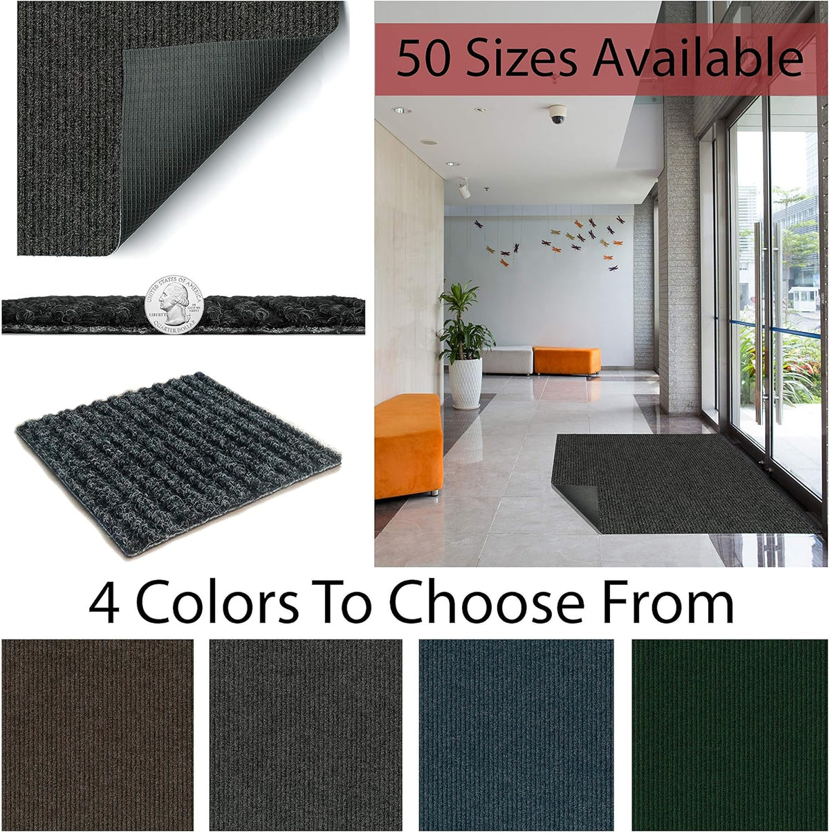 KOECKRITZ Heavy Duty Durable All Weather Indoor/Outdoor Non Slip Entrance Mat Rugs and Runners for Office Business Building Home Garage Front Door (6' x 12', Brick)