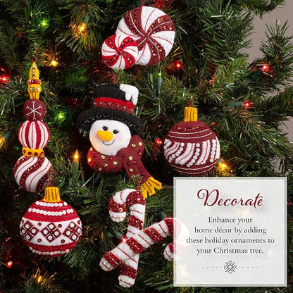 Bucilla Felt Applique 6 Piece Ornament Making Kit, Snowman's Peppermint Collection, Perfect for DIY Arts and Crafts, 89659E