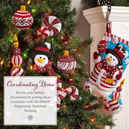 Bucilla Felt Applique 6 Piece Ornament Making Kit, Snowman's Peppermint Collection, Perfect for DIY Arts and Crafts, 89659E